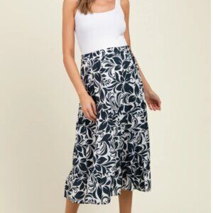 Charcoal Floral Tiered Maternity Maxi Skirt